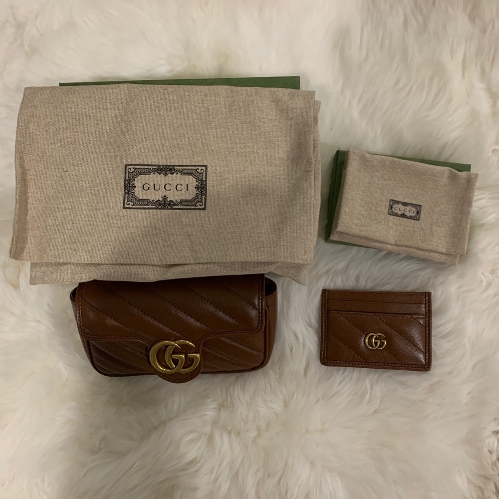 Brown Gucci Marmont Super mini and card case